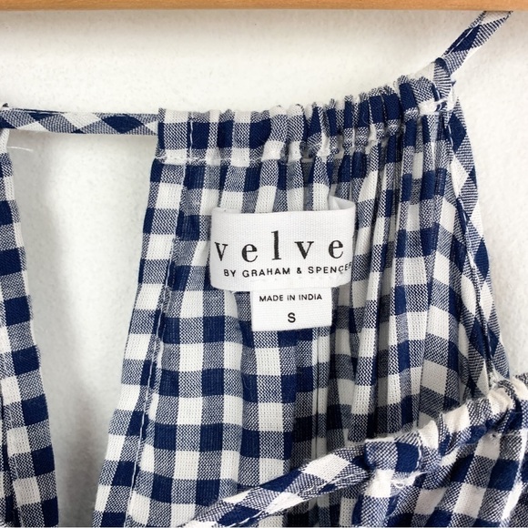 Velvet by Graham & Spencer Nedra Cold Shoulder Blue Gingham Top Sz S - Picture 6 of 7